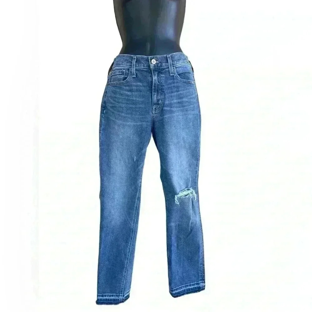 J.Crew Mercantile women’s distressed blue jeans super cute hems sz 26 preloved